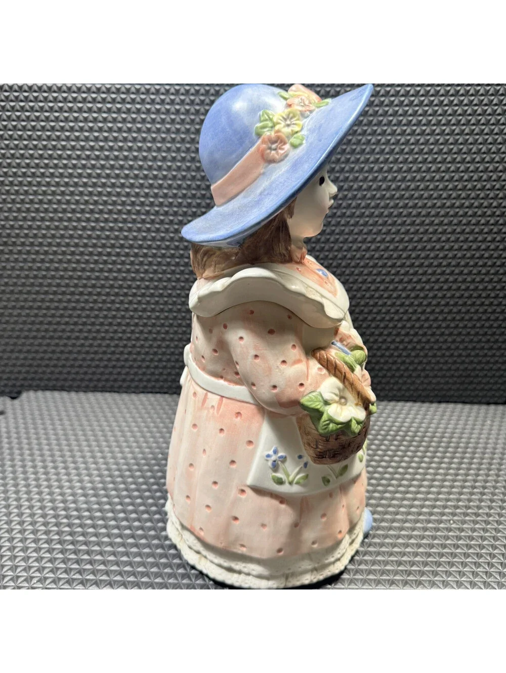 Takahashi Ceramic Bonnet Flower Maiden Girl Basket Cookie Jar 12” Vintage Japan